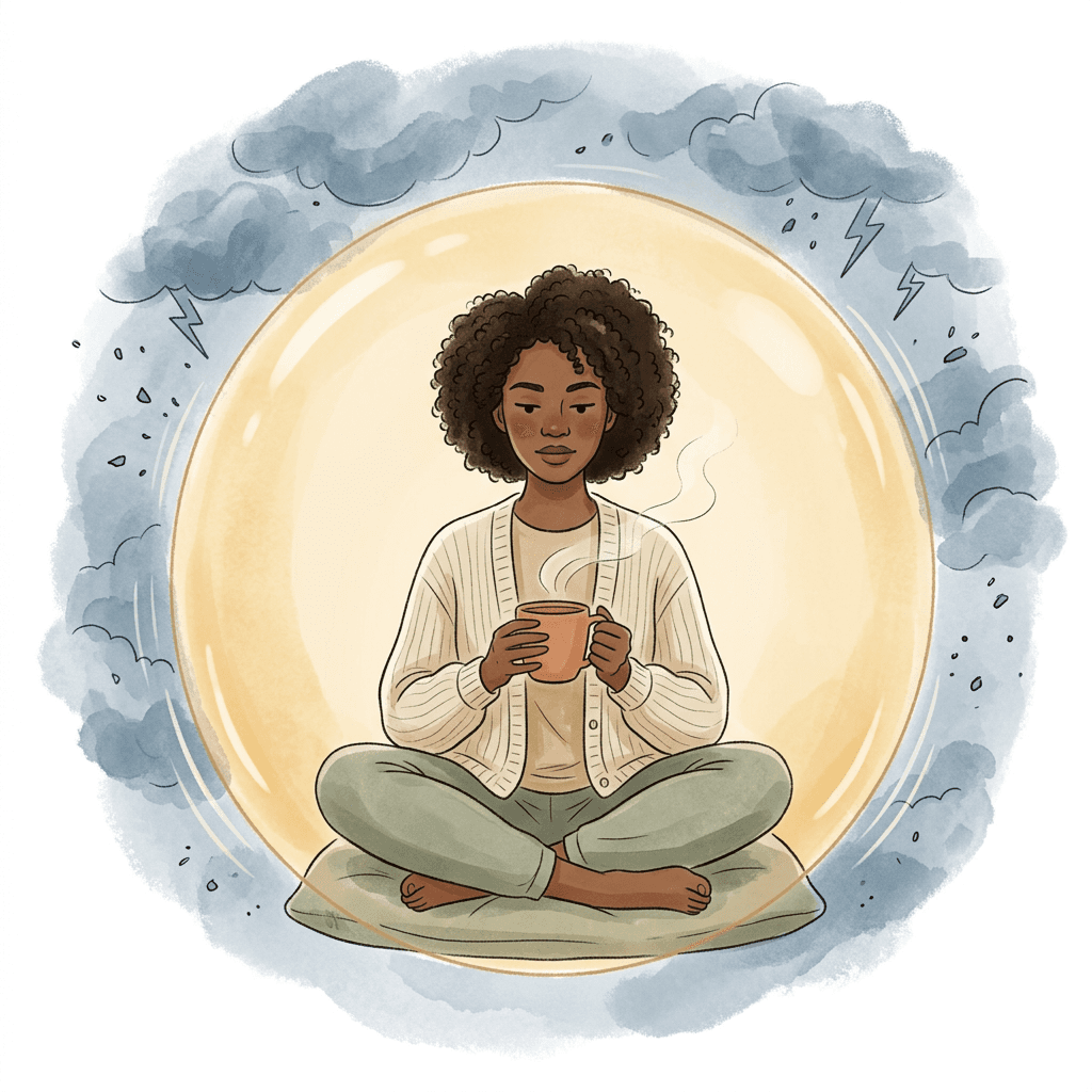 A parent looking at their phone, relieved by calmer messages